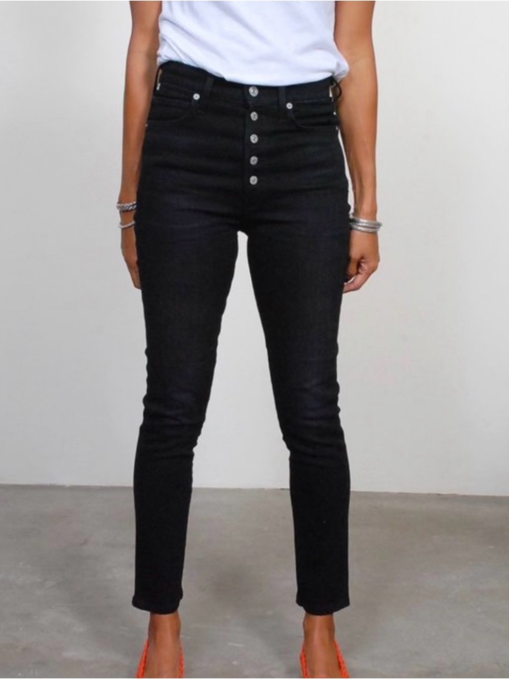 Citizens Of Humanity Olivia‎ High-Rise Black Button-Fly Skinny Jeans Faded 26